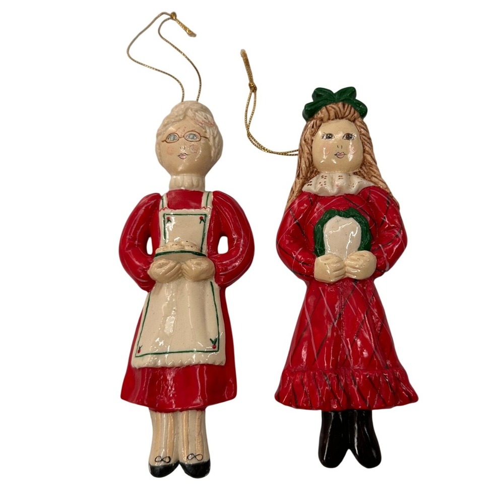 CMG Vintage Christmas Ornaments 1983 Ceramic Girl Grandmother Farmhouse Decor